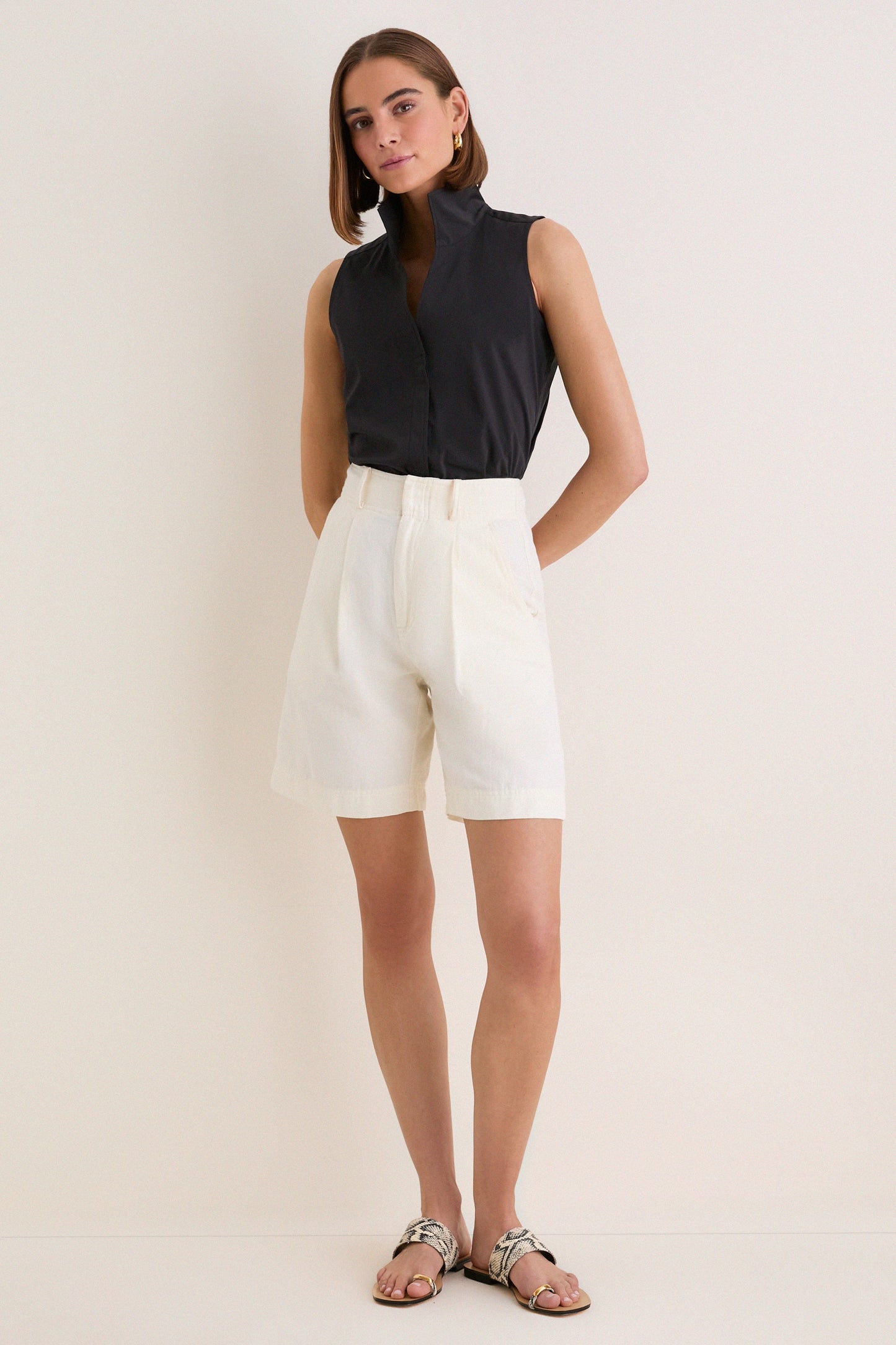 Black Sleeveless Bessette Button Down