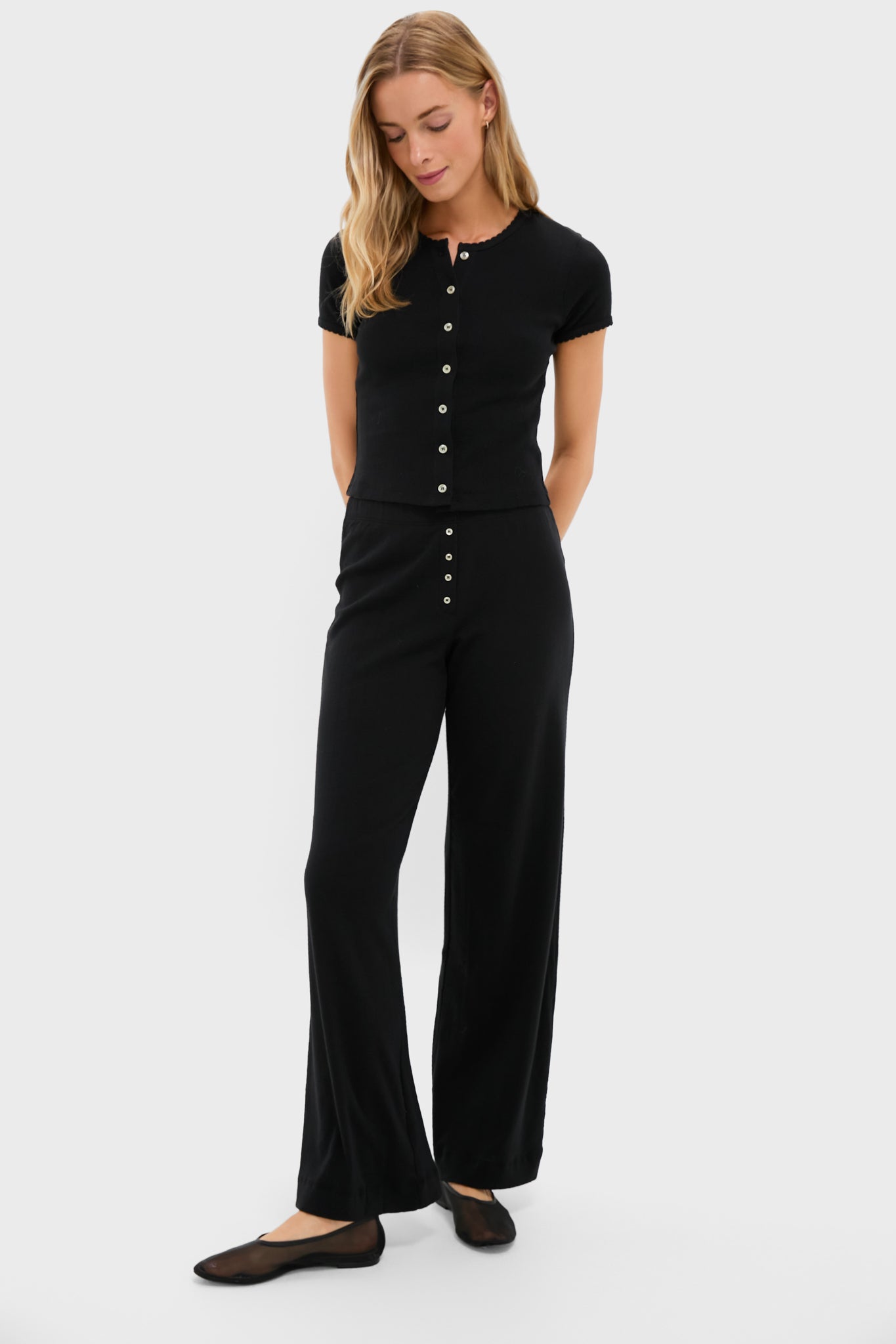 Black Pointelle Short Sleeve Cardigan
