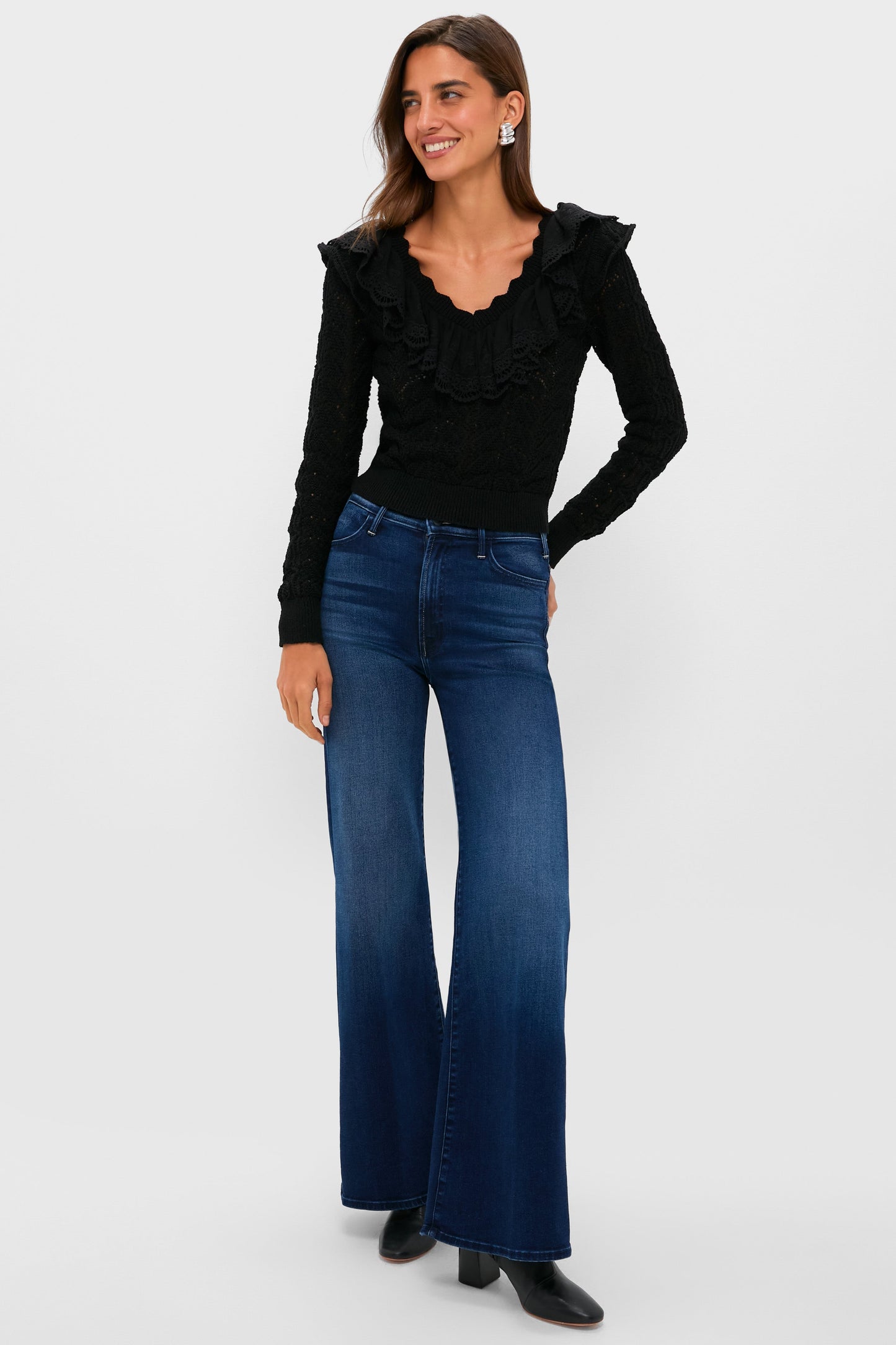 Black Pointelle Knit Sherry Top