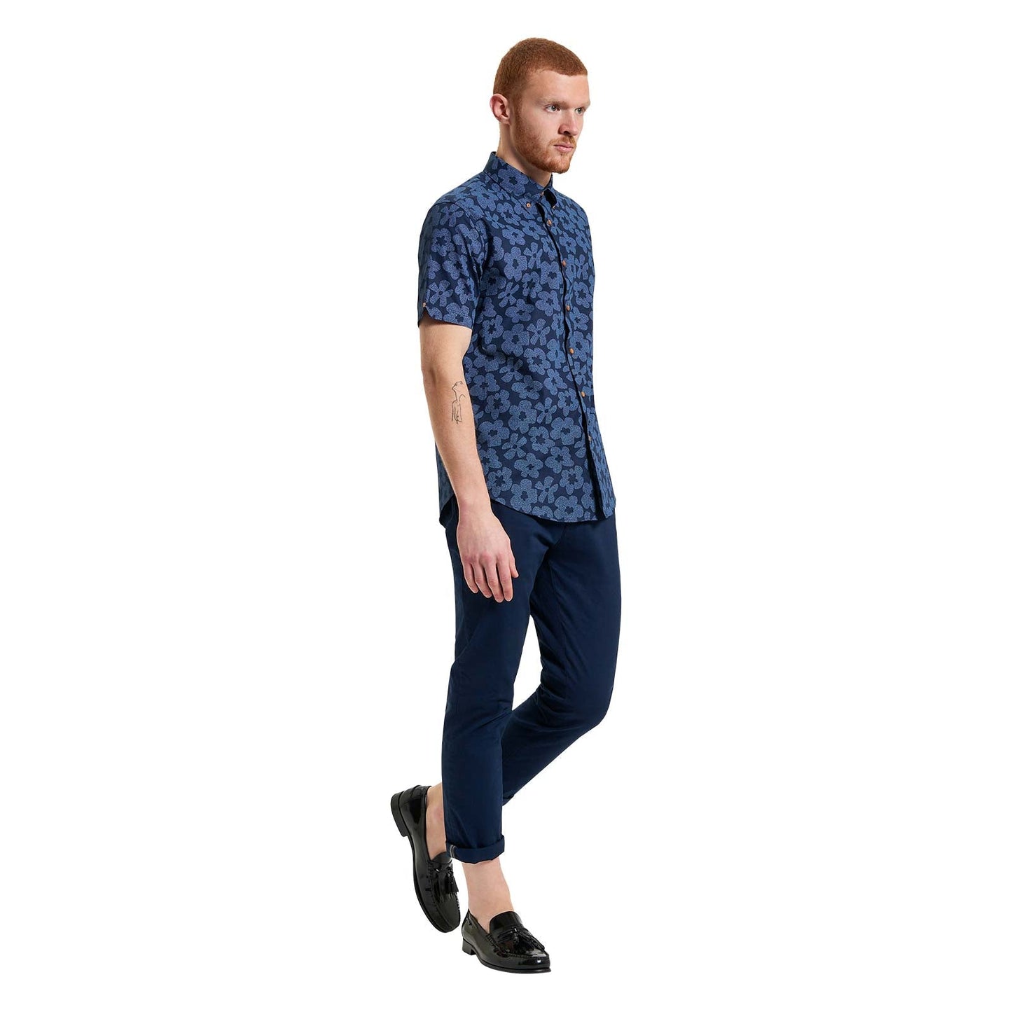 Ben Sherman Mens Stipple Floral Print Big & Tall Short Sleeve Shirt