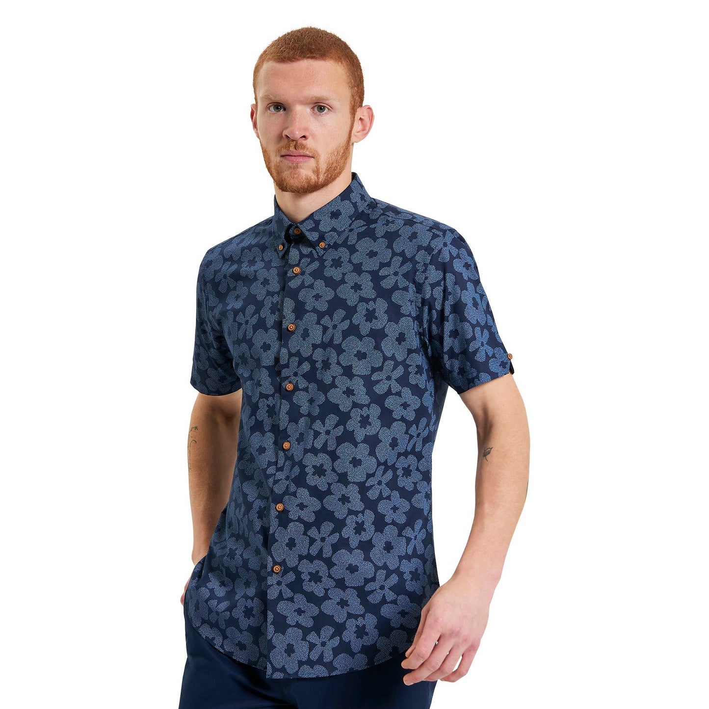 Ben Sherman Mens Stipple Floral Print Big & Tall Short Sleeve Shirt