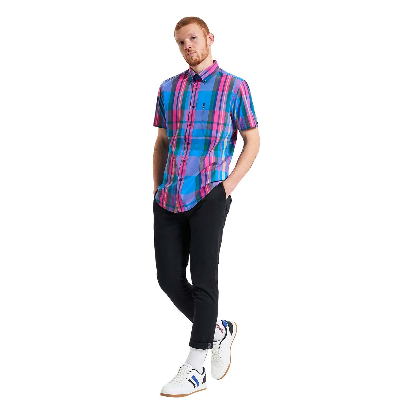Ben Sherman Mens Large Madras Check Short Sleeve Shirt