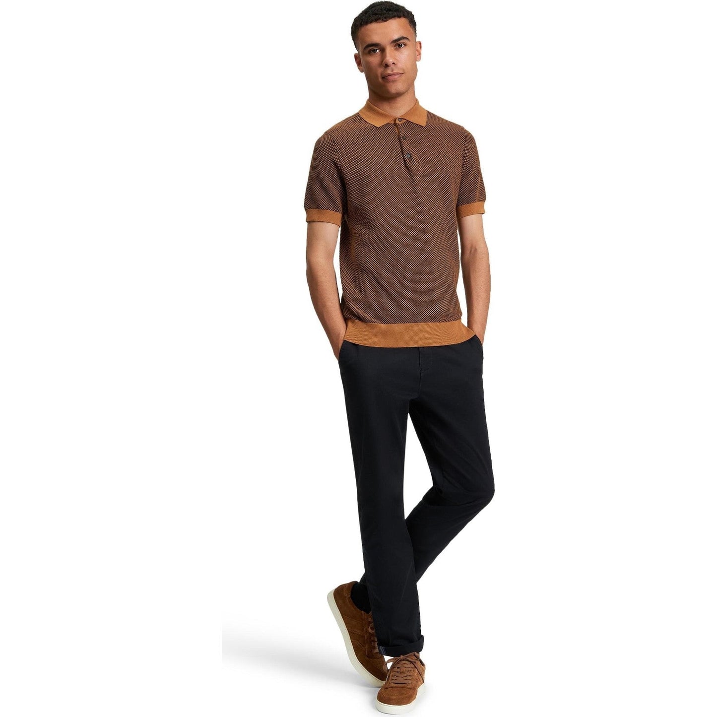 Ben Sherman Mens Bicoloured Textured Short Sleeve Polo Shirt