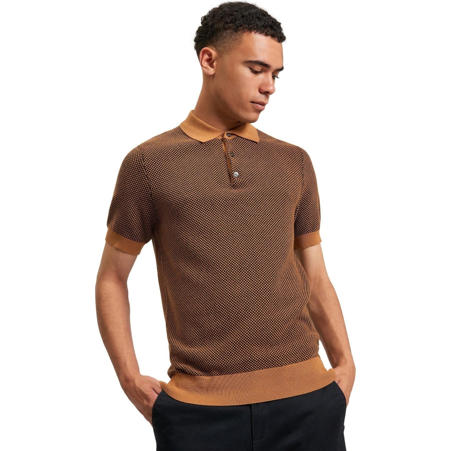 Ben Sherman Mens Bicoloured Textured Short Sleeve Polo Shirt