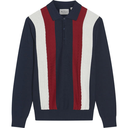 Ben Sherman Mens Vertical Stripe Long Sleeve Polo Shirt