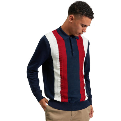 Ben Sherman Mens Vertical Stripe Long Sleeve Polo Shirt