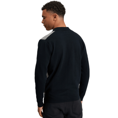 Ben Sherman Mens Bicoloured Button Through Long Sleeve Polo Shirt
