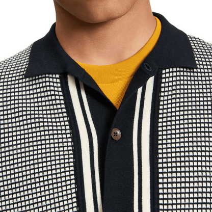 Ben Sherman Mens Bicoloured Button Through Long Sleeve Polo Shirt