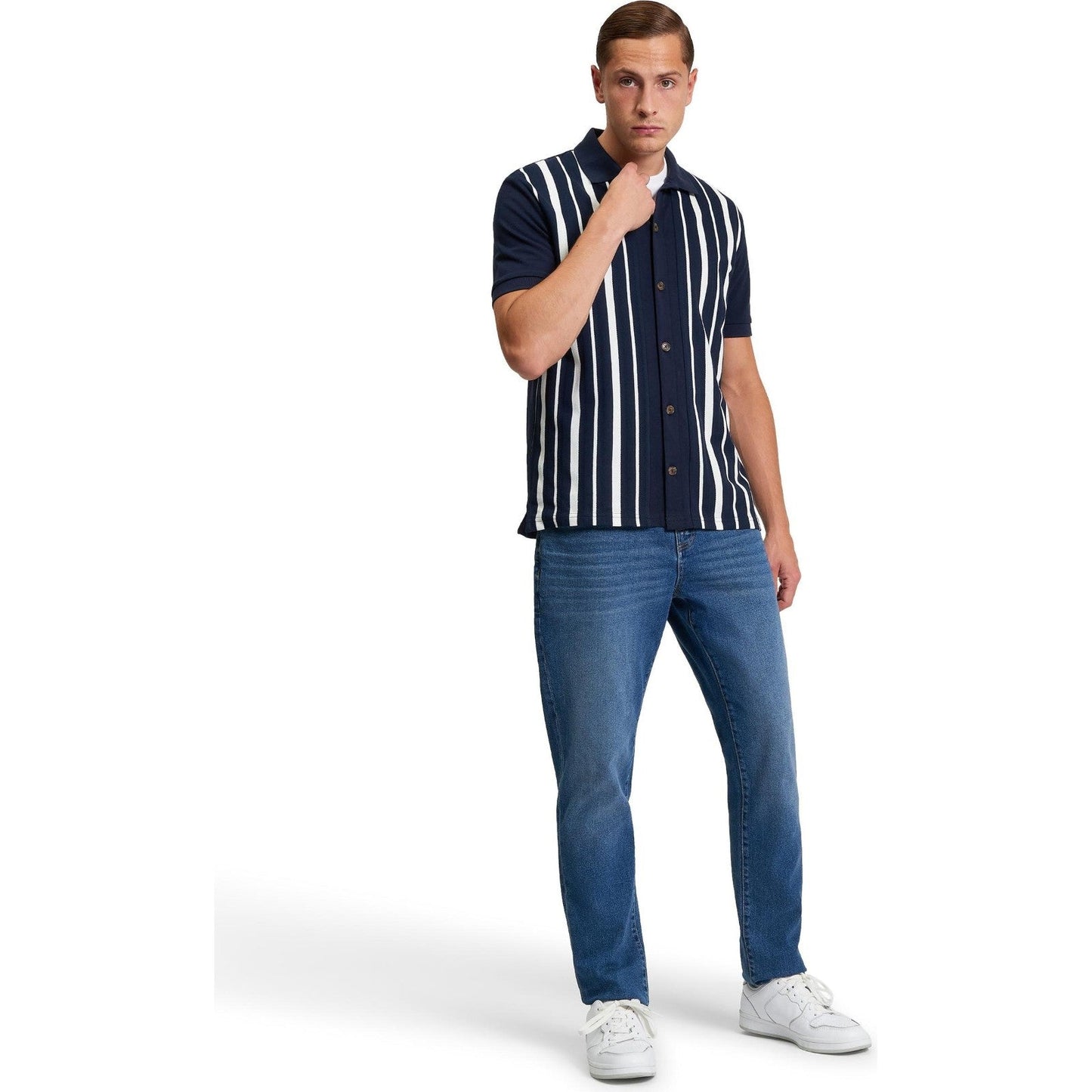 Ben Sherman Mens Button Through Stripe Short Sleeve Polo Shirt