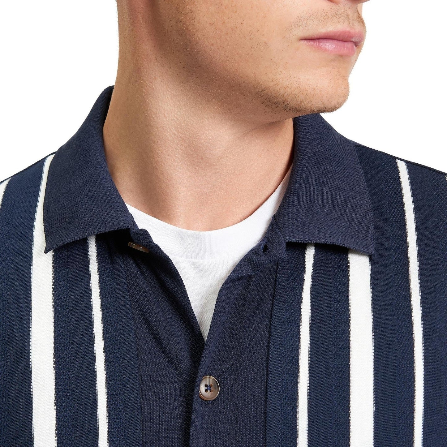 Ben Sherman Mens Button Through Stripe Short Sleeve Polo Shirt