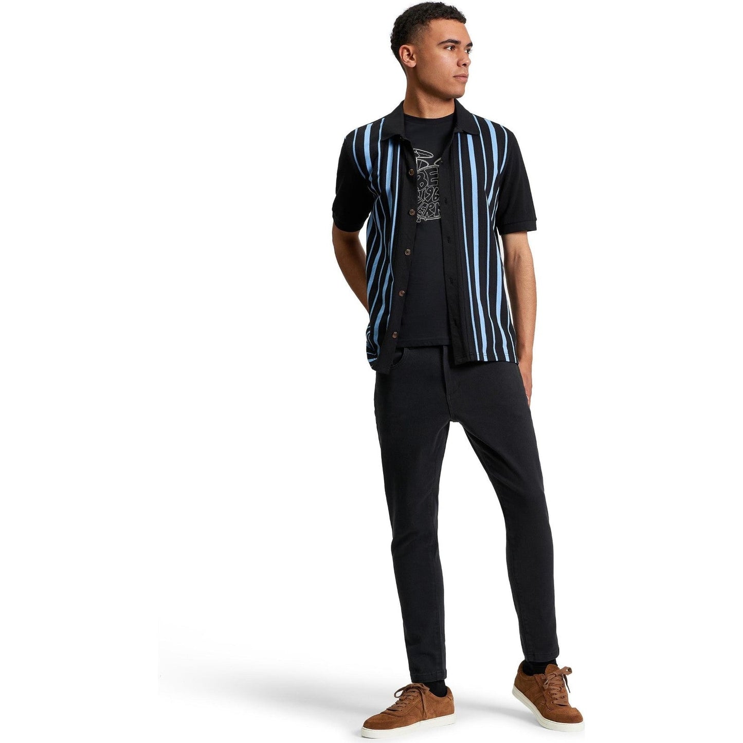 Ben Sherman Mens Button Through Stripe Short Sleeve Polo Shirt