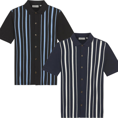 Ben Sherman Mens Button Through Stripe Short Sleeve Polo Shirt