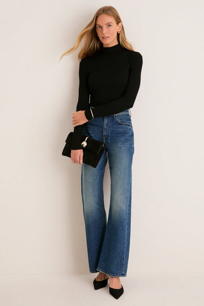 Black Lightweight Ribbed Topanga Turtleneck