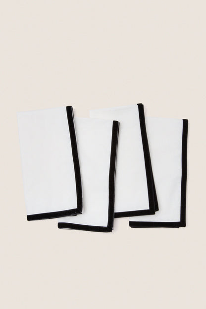 Black Velvet Trim Napkins Set of 4