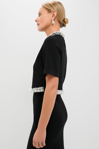 Black Ozelle Short Sleeve Crewneck Top