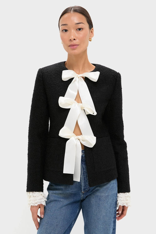 Black Seraphine Solid Bow Jacket