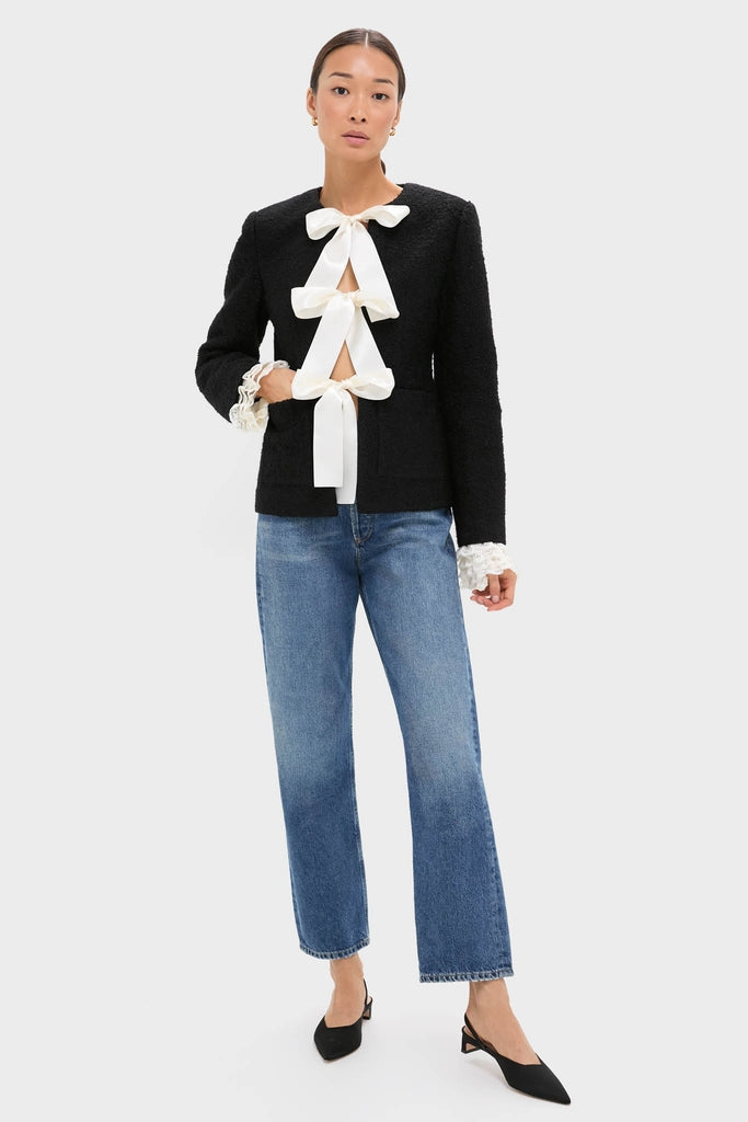 Black Seraphine Solid Bow Jacket