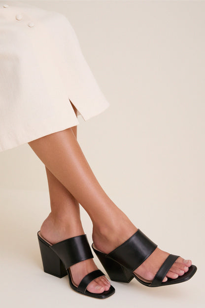 Black Leather Carly Heels