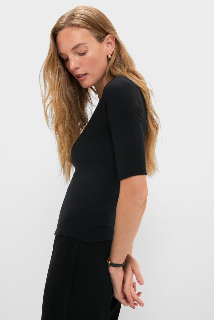 Black Lauren Mid Sleeve Tee