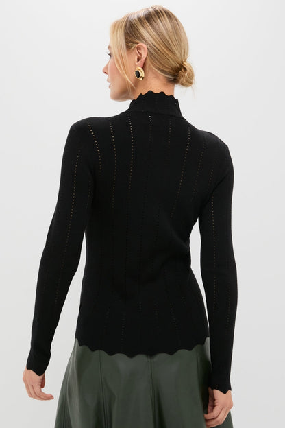 Black Pointelle Knit Allen Turtleneck