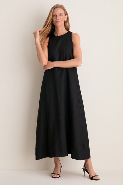 Black Linen Portia Dress