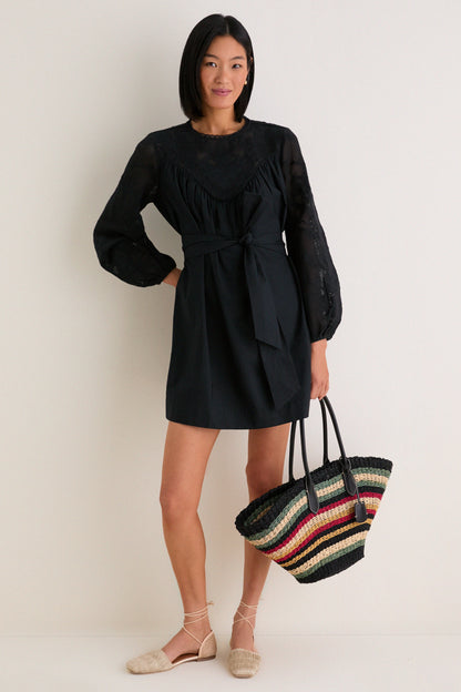 Black Patchwork Embroidered Cressida Mini Dress