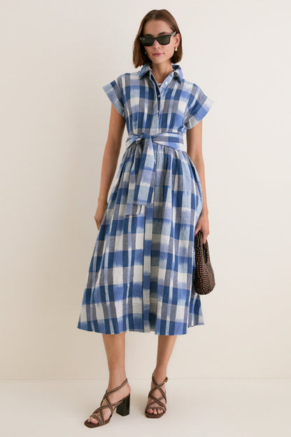 Beckett Navy Belted Shirt Dress
