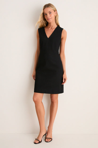 Black Stretch Cotton Twill Lucia Dress