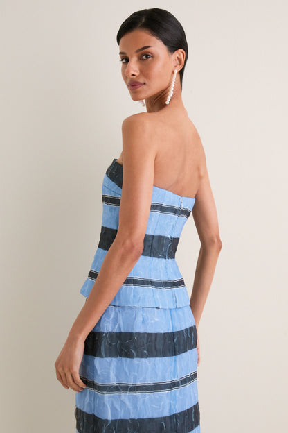 Blue and Black Graphic Stripe Munveen Top