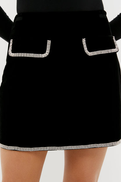 Black Velvet Rhinestone Loverly Mini Skirt