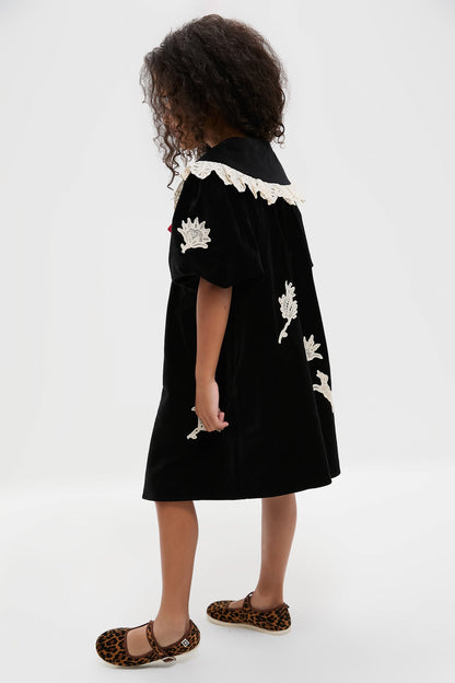 Black Mika Applique Velveteen Dress