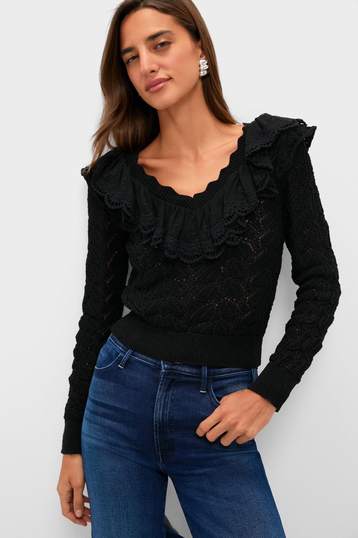 Black Pointelle Knit Sherry Top