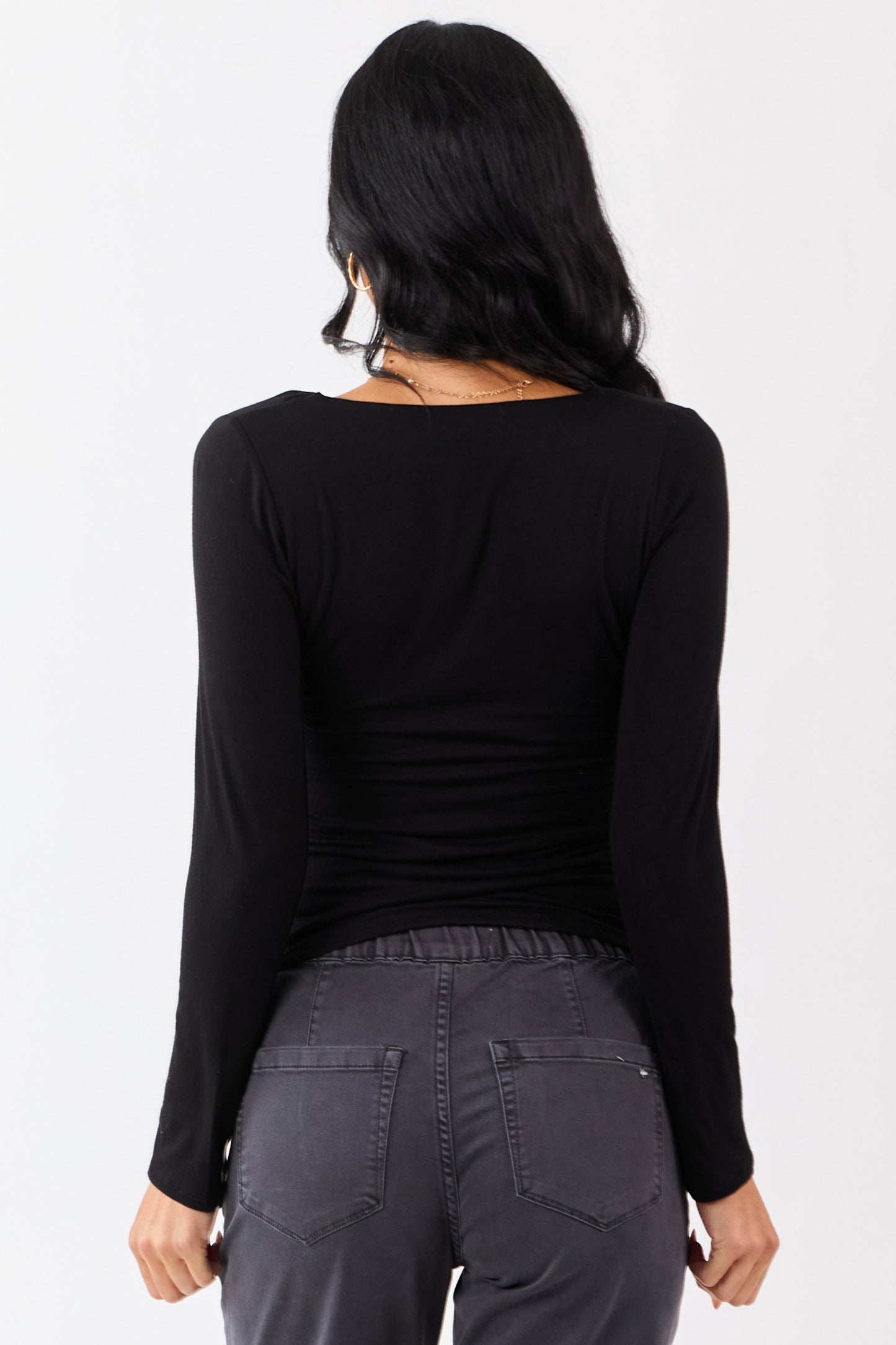 Black Cold Shoulder Long Sleeve Scoop Neck Top