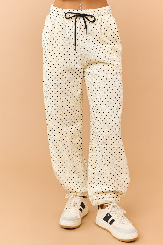 Cream and Black Polka Dot Jogger Sweatpants