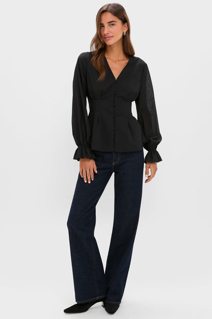 Black Wool Chiffon Madison Blouse