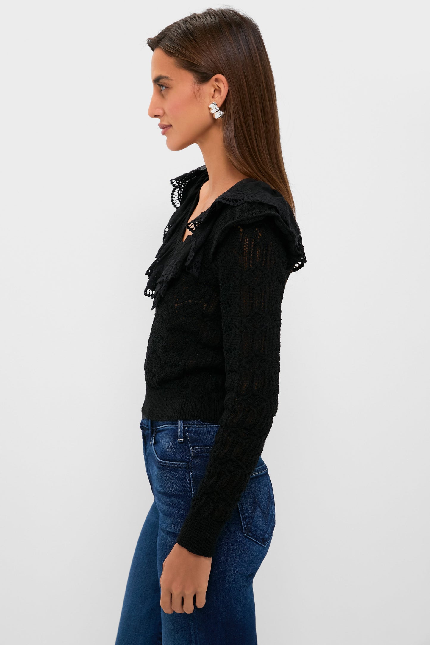 Black Pointelle Knit Sherry Top