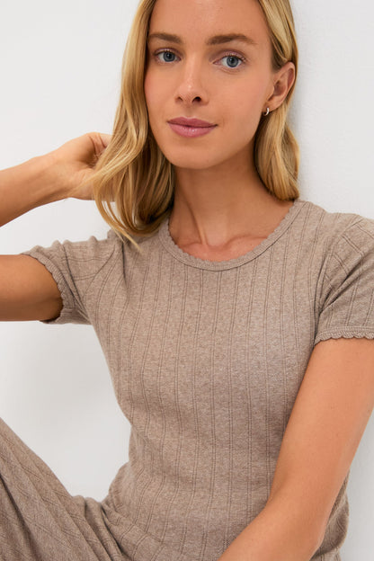 Beige Melange Pointelle Slim Fit Tee