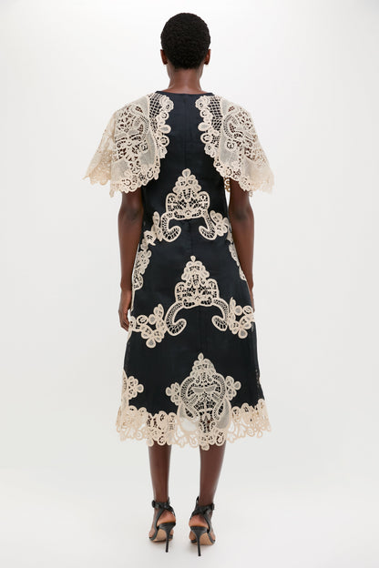 Black Medina Lace Midi Dress