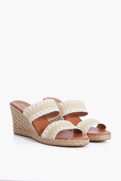 Beige and White Nolita Raffia Wedges