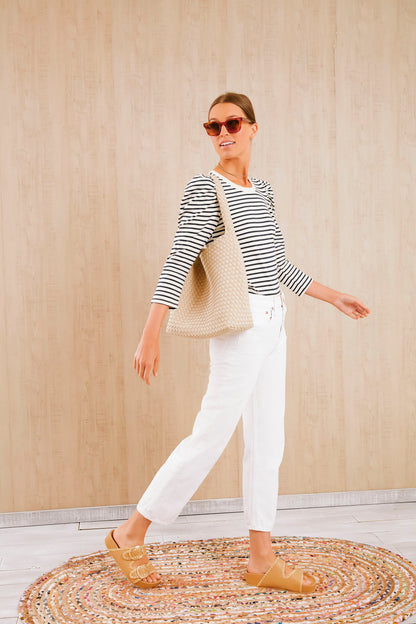 Bisque Vachetta and Cream Straw Theo Platform Sandals