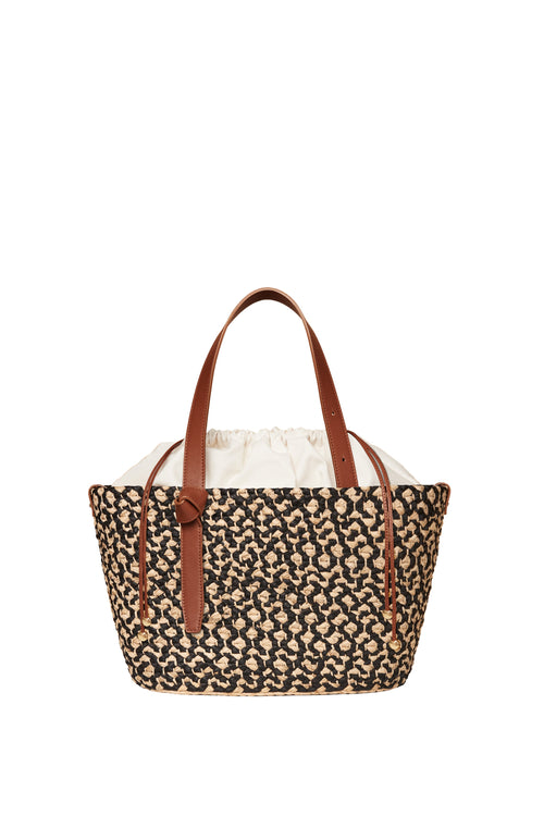 Black Melange Raffia Tote