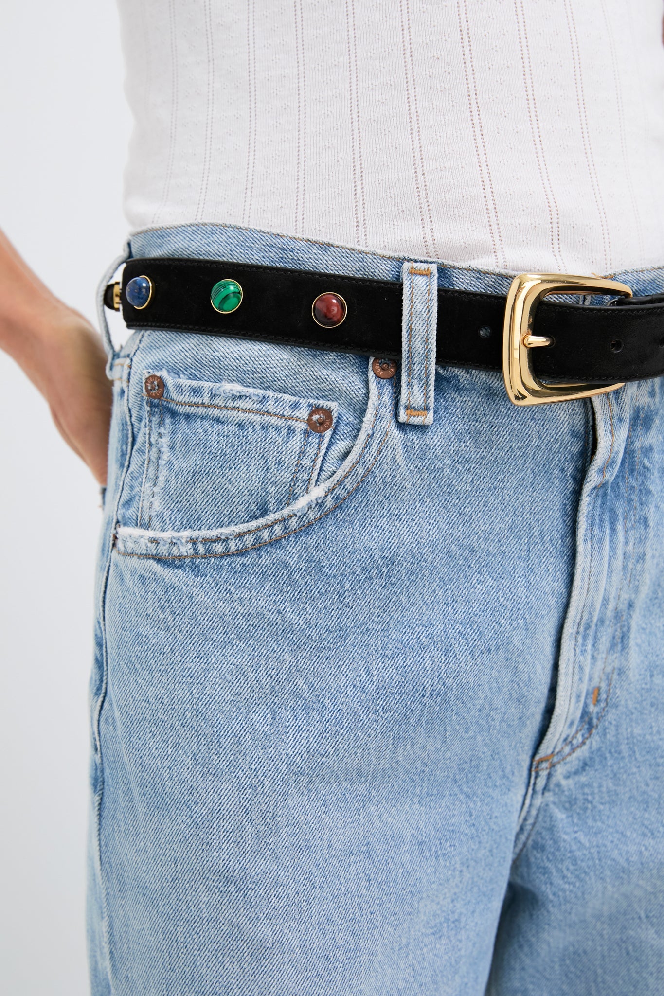 Black Stone Embellished Harness Belt