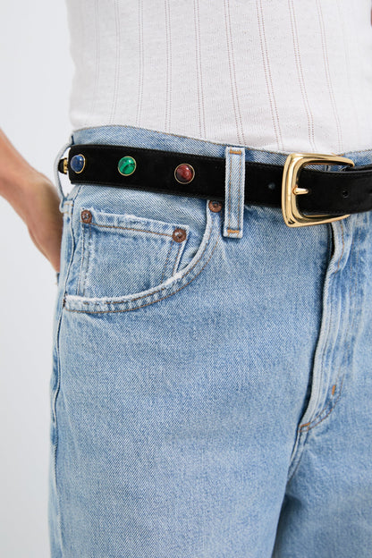 Black Stone Embellished Harness Belt