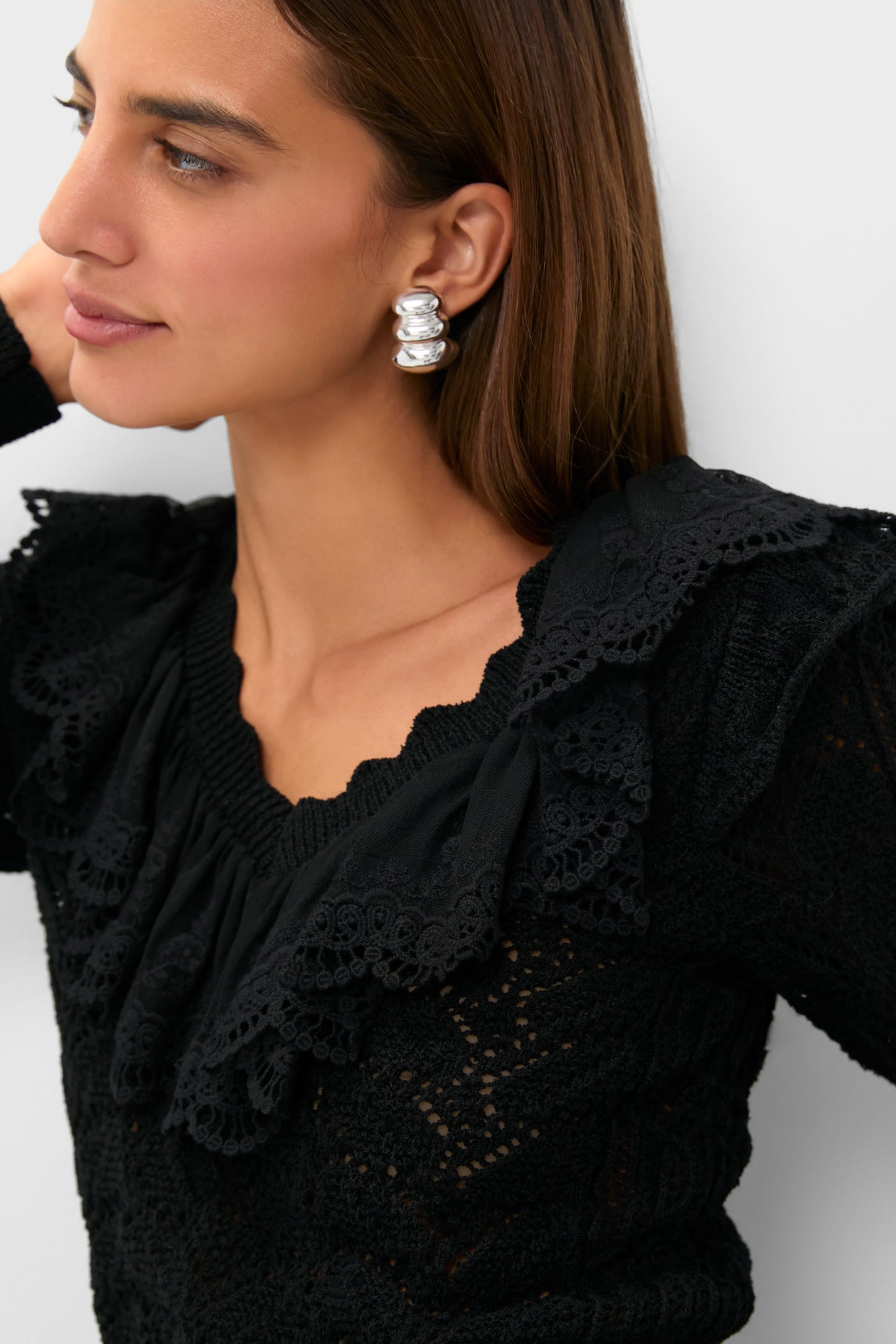 Black Pointelle Knit Sherry Top