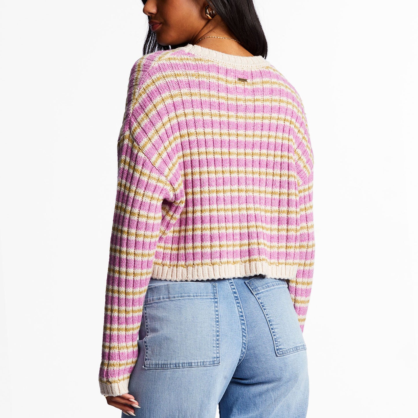 Billabong Womens In A Daze Cropped Striped Jumper - Bright Orchid