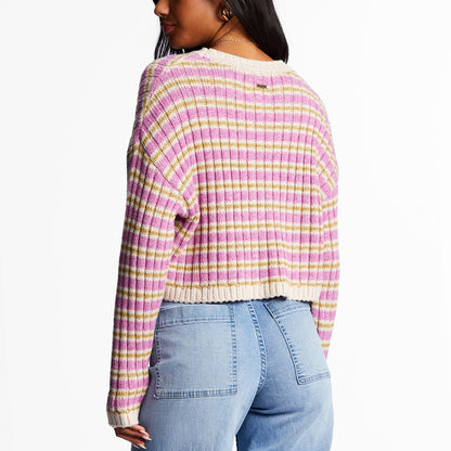 Billabong Womens In A Daze Cropped Striped Jumper - Bright Orchid