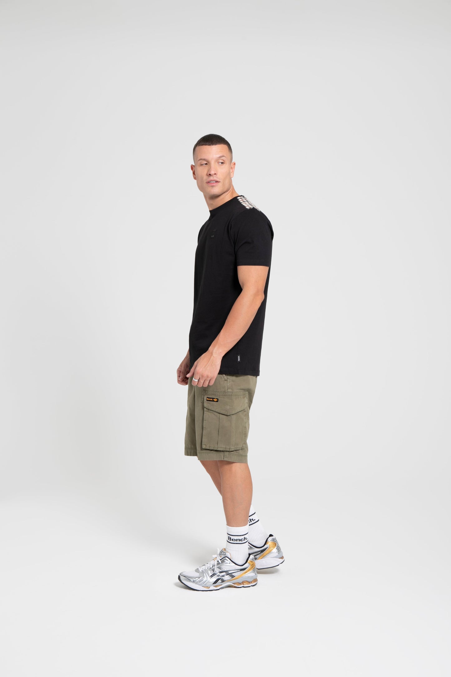 Bench Mens Duke Crew Neck Short Sleeve Check Detail T Shirt