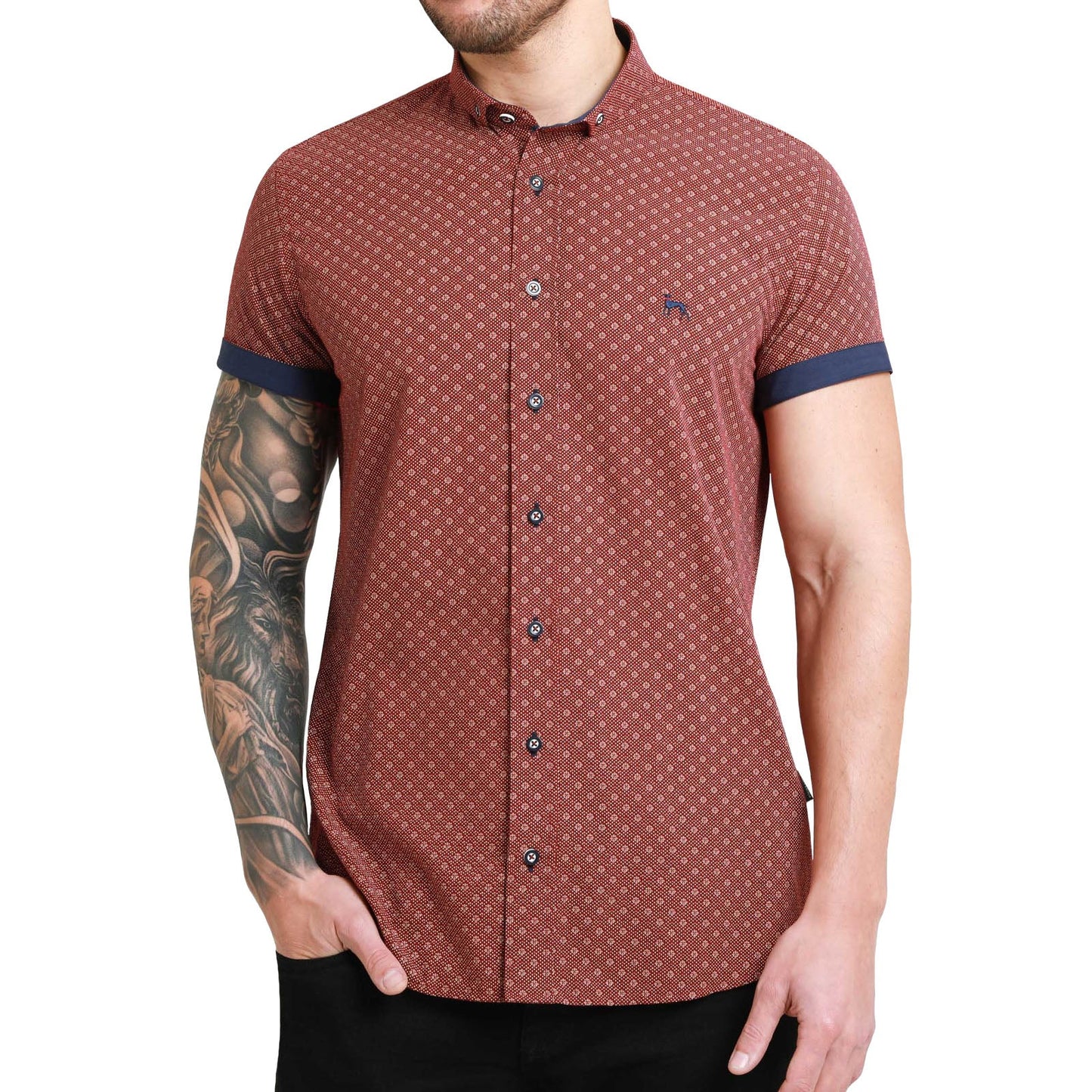 Bewley Ritch Mens Bushell Big Tall Geo Print Shirt - Burgundy