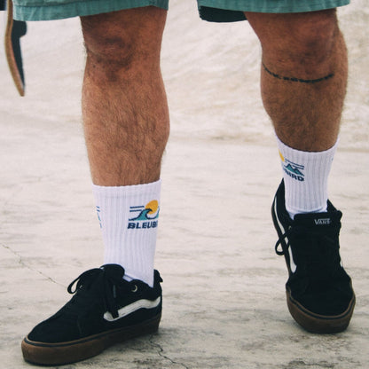 Bleubird Unisex Horizon Cushioned Crew Length Socks - White
