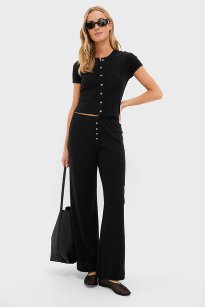 Black Pointelle Short Sleeve Cardigan